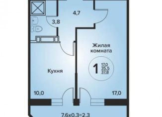 1-комнатная квартира на продажу, 43 м2, Краснодар, улица имени Дзержинского, 110Ак1, микрорайон Горхутор