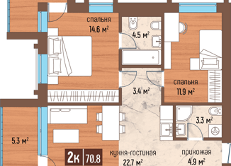 2-комнатная квартира на продажу, 65.3 м2, Светлогорск, Ольховая улица, 32к6