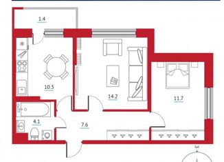 2-ком. квартира на продажу, 49 м2, Ростов-на-Дону, переулок Чаленко, 17/2, ЖК Западная Резиденция
