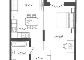 Продажа 1-ком. квартиры, 44.09 м2, Новосибирск, улица Семьи Шамшиных, 3, ЖК Огни Сибири