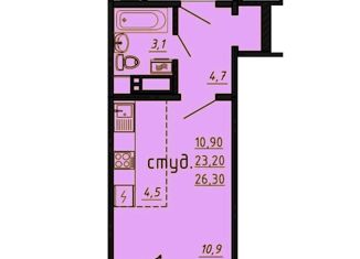 Квартира на продажу студия, 26 м2, Челябинск, Калининский район