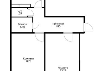 Продается 2-комнатная квартира, 70.6 м2, посёлок городского типа Яблоновский, Солнечная улица, 57к1