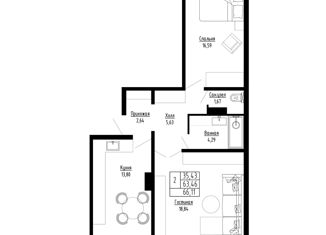 Продается 2-комнатная квартира, 66 м2, Омск, улица Леонида Маслова, 3, ЖК Регата