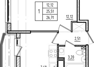Продам 1-ком. квартиру, 26.71 м2, Мурино, Воронцовский бульвар, 21к2, ЖК Мой Мир