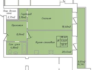 Продаю 1-ком. квартиру, 58.15 м2, Вологда, Окружное шоссе, 32, микрорайон Южный