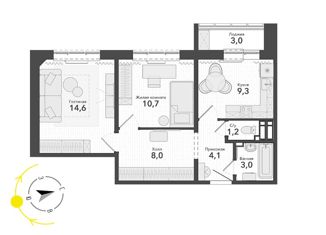 Продаю 2-ком. квартиру, 54 м2, посёлок Садовый, Ладожская улица, 1