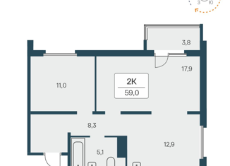 Продается 2-ком. квартира, 59 м2, посёлок Озёрный, Кедровая улица, 80/1
