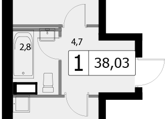 Продается однокомнатная квартира, 36.68 м2, посёлок Щеглово, посёлок Щеглово, 53