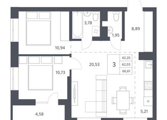 Продажа 3-комнатной квартиры, 66.6 м2, Новосибирск, метро Заельцовская, улица Тюленина, 3