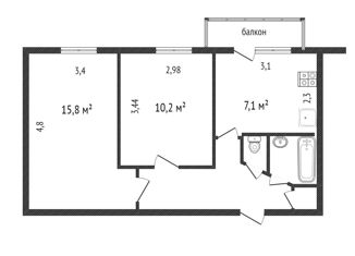 Продается 2-ком. квартира, 43.1 м2, Череповец, Архангельская улица, 17Б