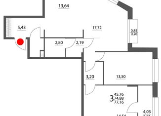 Продажа 3-ком. квартиры, 77.16 м2, Берёзовский