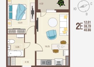 1-комнатная квартира на продажу, 40.86 м2, село Новая Усмань, Алмазная улица, 5