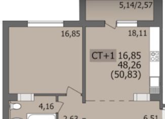 Продам однокомнатную квартиру, 50.83 м2, Челябинск, улица Маршала Чуйкова, 16, Курчатовский район