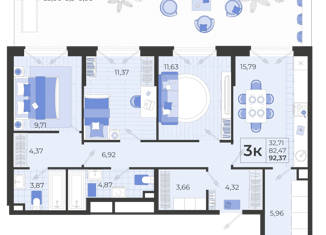 Продам трехкомнатную квартиру, 92.1 м2, Тихорецк