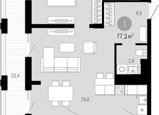 Продаю 2-комнатную квартиру, 77.3 м2, Новосибирск, метро Речной вокзал
