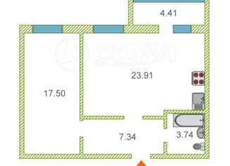 Продается 1-комнатная квартира, 53 м2, Тюмень, улица Тимофея Кармацкого, 9