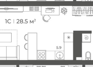 Продам 1-ком. квартиру, 28.5 м2, Новосибирск, Приморская улица, 13к1, Советский район