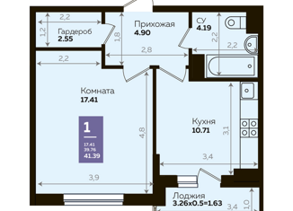 Продажа однокомнатной квартиры, 40.2 м2, Краснодар, Прикубанский округ, Константиновская улица, 5лит8