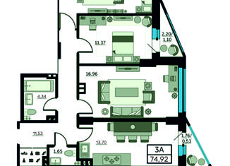 Продам трехкомнатную квартиру, 73.4 м2, Ростов-на-Дону, Красноармейская улица, 157Вс1, ЖК Рубин