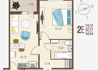 Продажа однокомнатной квартиры, 44.54 м2, село Новая Усмань, Алмазная улица, 5