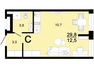 Продам квартиру студию, 30.1 м2, Горячий Ключ, улица Ярославского, 111