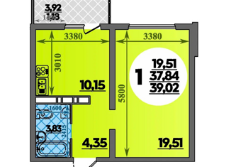 Продажа 1-ком. квартиры, 39.02 м2, Краснодар, улица Генерал-лейтенанта Александра Сапрунова, 37к1, ЖК Квартал № 6