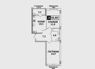 Продается 2-ком. квартира, 52.5 м2, Ставрополь, микрорайон № 36, улица Матрены Наздрачевой, 7/2