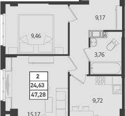 Продается двухкомнатная квартира, 47.28 м2, посёлок Мурино, улица Шоссе в Лаврики, 64к3