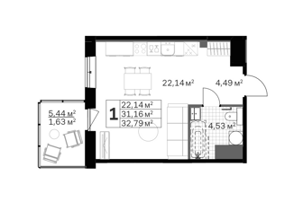 Продажа квартиры студии, 32.79 м2, Санкт-Петербург, метро Новочеркасская