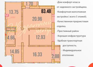 Продается 3-комнатная квартира, 82.8 м2, Борисоглебск, Дорожная улица, 52с2