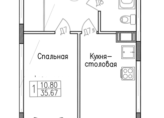 Продается 1-комнатная квартира, 34.8 м2, Санкт-Петербург, Днепропетровская улица, 7, метро Лиговский проспект