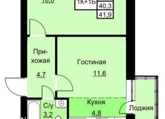 1-ком. квартира на продажу, 40.2 м2, посёлок Ждановский, Фестивальная улица, 6