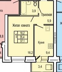 Продажа 1-комнатной квартиры, 35.4 м2, Орёл, улица Родзевича-Белевича, 5, 6-й микрорайон