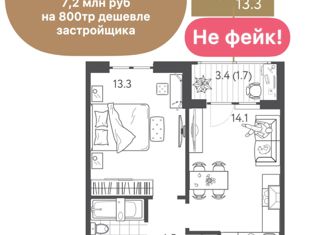 Продажа 1-комнатной квартиры, 38.3 м2, Краснодар, Колхозная улица, 5, микрорайон Табачная Фабрика