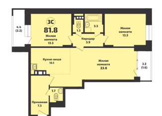 Продам трехкомнатную квартиру, 81.8 м2, посёлок Садовый, микрорайон Приозёрный, 714