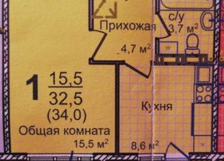 Продаю однокомнатную квартиру, 32.5 м2, деревня Сухово, деревня Сухово, 25с, ЖК Европейские Провинции