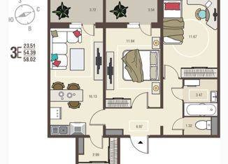 Продаю 2-комнатную квартиру, 58 м2, село Новая Усмань, Алмазная улица, 5