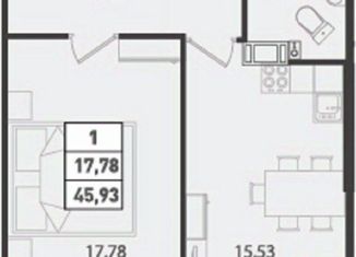 Продам однокомнатную квартиру, 45.5 м2, Мурино, ЖК Ромашки, улица Шоссе в Лаврики, 95