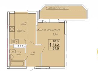 Продается 1-комнатная квартира, 31.2 м2, поселок городского типа Афипский, улица 50 лет Октября, 109/1