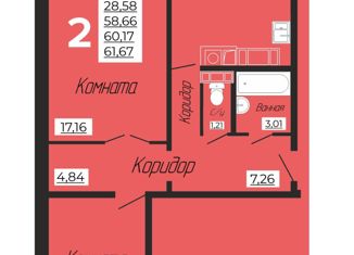 2-ком. квартира на продажу, 62 м2, село Печерск, Кленовая улица, 2