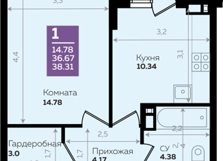 Продам 1-комнатную квартиру, 37 м2, Краснодар, Константиновская улица, 5лит7