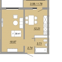 Однокомнатная квартира на продажу, 37.63 м2, Оренбург, улица Юркина, 8, ЖК Осенний Лист