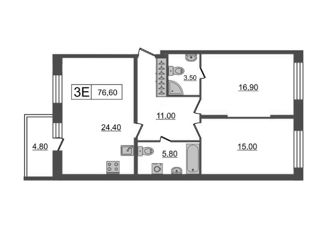 Продается 3-комнатная квартира, 76.6 м2, Санкт-Петербург, улица Александра Матросова, 3с1, ЖК Притяжение