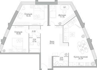 Продам трехкомнатную квартиру, 106 м2, Москва, улица Лобачевского, 120к1, ЖК Крылья