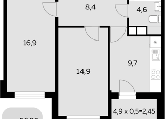 2-ком. квартира на продажу, 58 м2, Краснодар, Адмиралтейский бульвар, 3, микрорайон Россинского