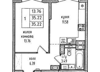 Продается однокомнатная квартира, 35.22 м2, посёлок Парголово, ЖК Северная Долина, Заречная улица, 46к1