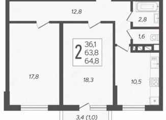 Продам 2-комнатную квартиру, 63 м2, Краснодар, улица имени Валерия Гассия, 4/7к1, ЖК Фреш