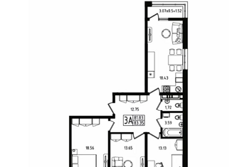 Продается 3-комнатная квартира, 83.3 м2, Майкоп, улица 12 Марта, 160