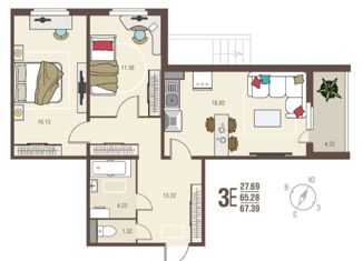 Продам 2-ком. квартиру, 67.39 м2, село Новая Усмань, Алмазная улица, 4