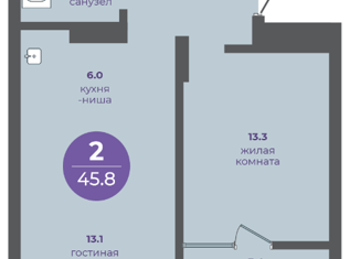 Продам 2-ком. квартиру, 45.8 м2, Красноярск, улица Кутузова, Кировский район